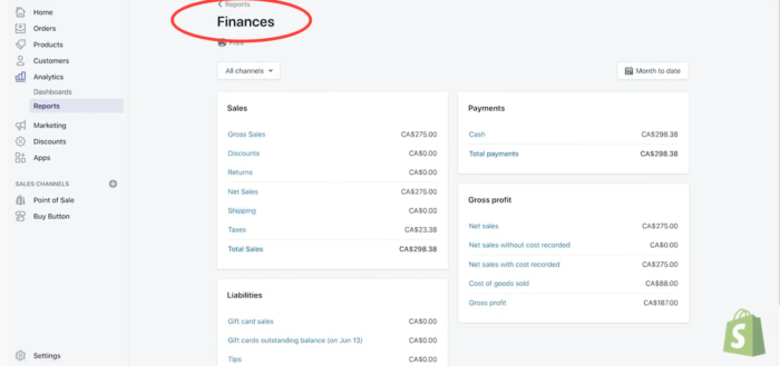 how to read Shopify finance reports